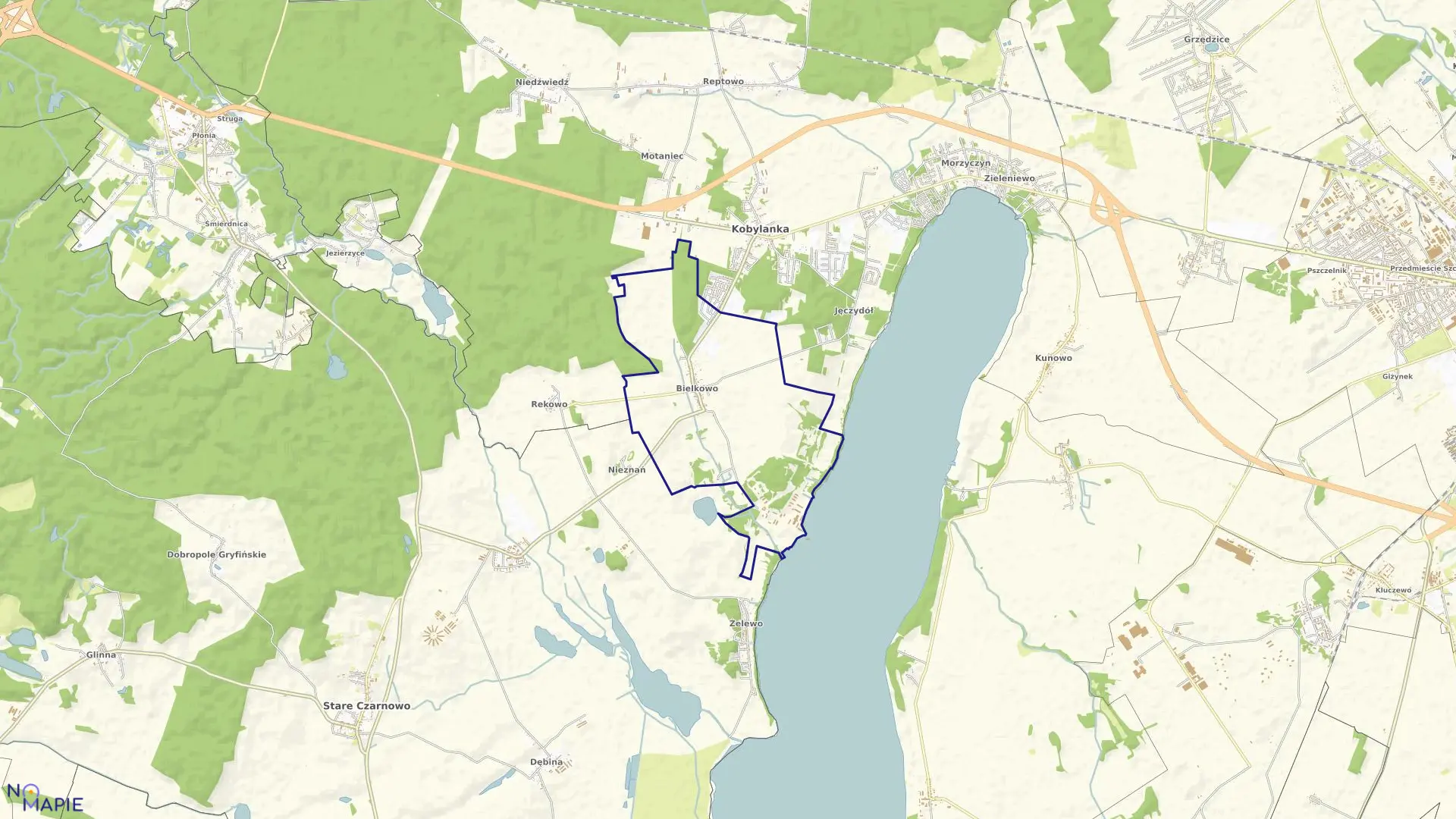 Mapa obrębu Bielkowo w gminie Kobylanka