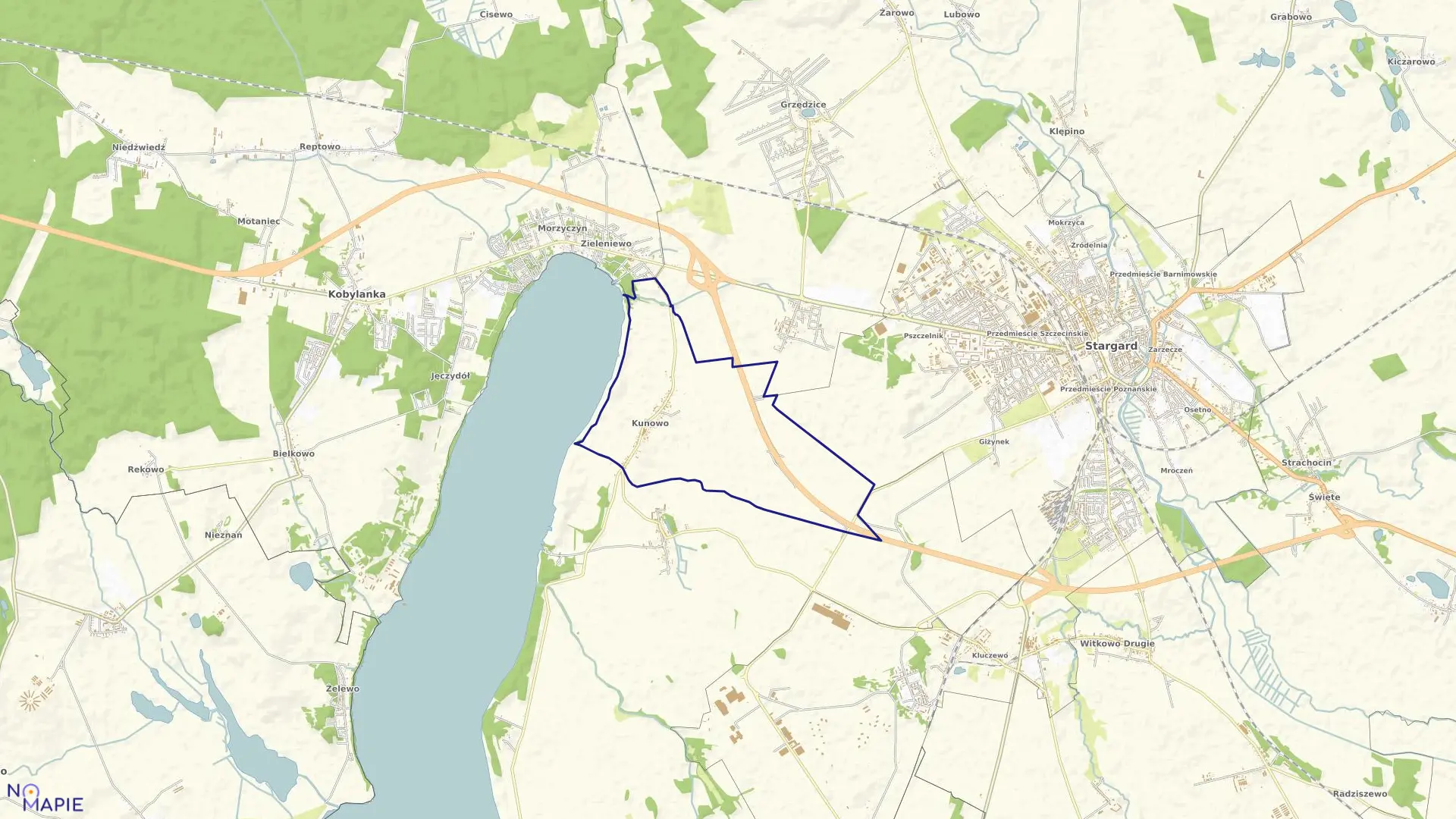 Mapa obrębu Kunowo w gminie Kobylanka
